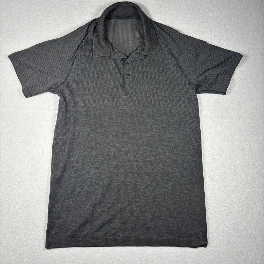 Lululemon Metal Vent Tech Polo Shirt Mens Small Dark Gray Charcoal Short Sleeve